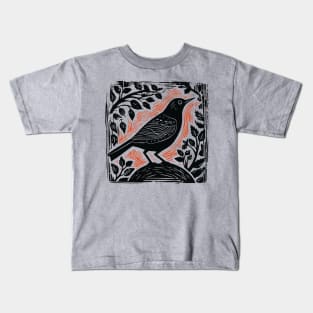 Lino Cut Bird Kids T-Shirt